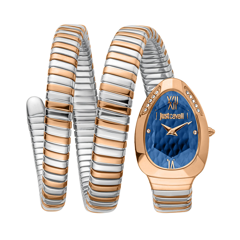 Just Cavalli Signature Snake Blue Dial Ladies Watch JC1L224M0095