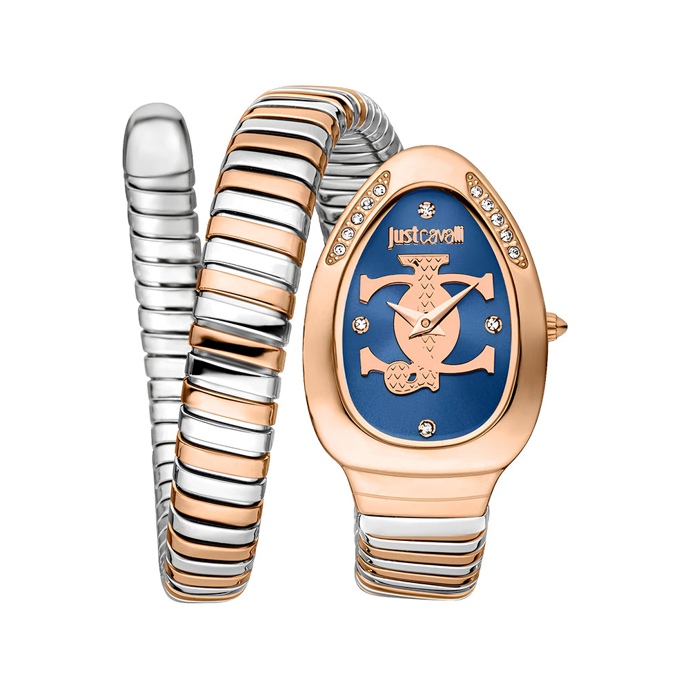 Just Cavalli Signature Snake Serpente Logo Dark Blue Dial Ladies Watch JC1L227M0085