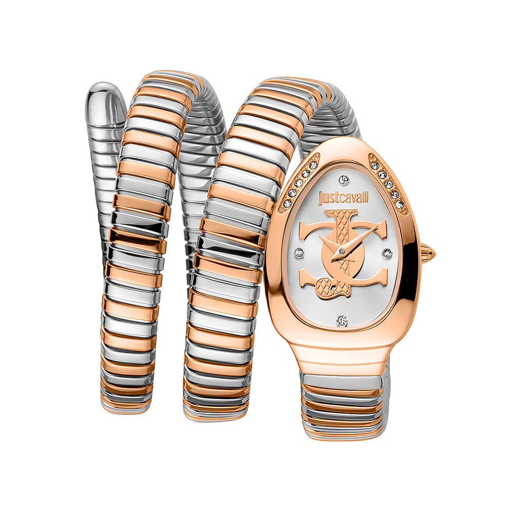 Just Cavalli Signature Snake Silver Dial Ladies Watch JC1L228M0085