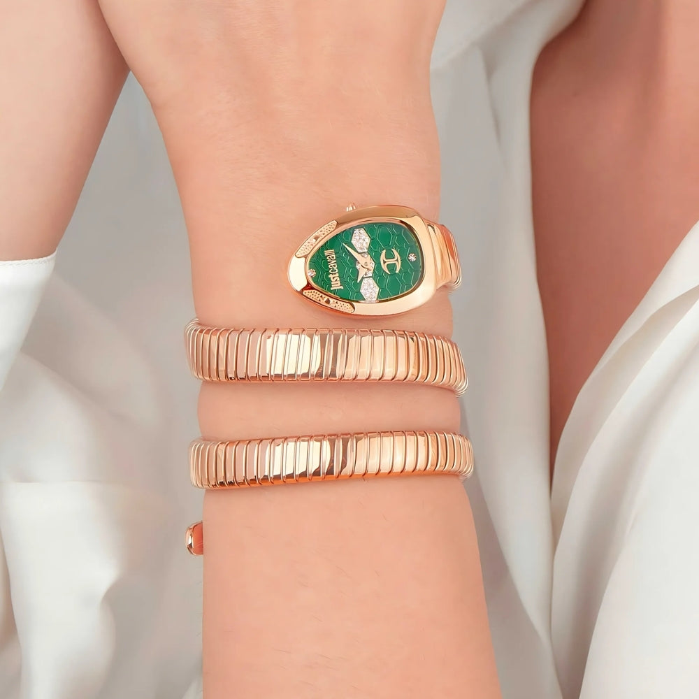 Just Cavalli Signature Snake Green Dial Ladies Watch | JC1L232M0045
