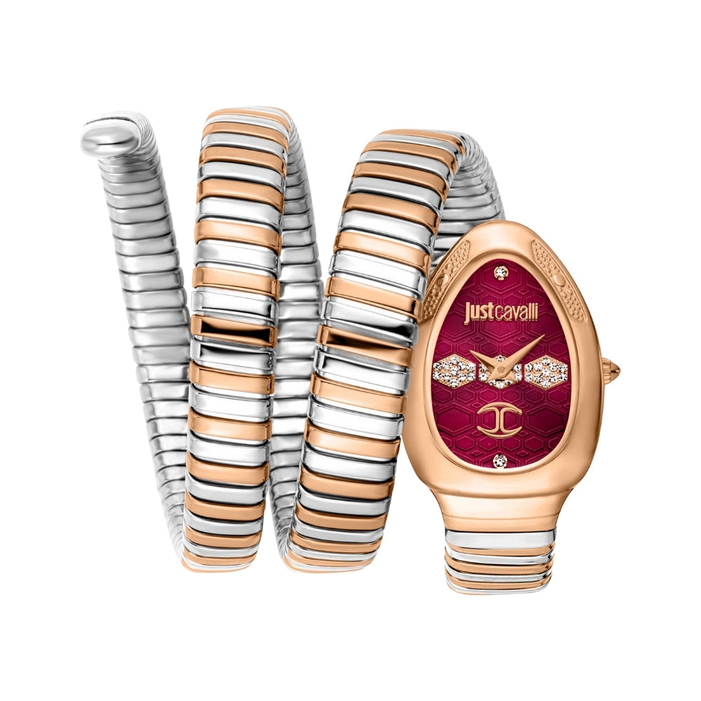 Just Cavalli Signature Snake Red Dial Two Tone Ladies Watch | JC1L232M0065