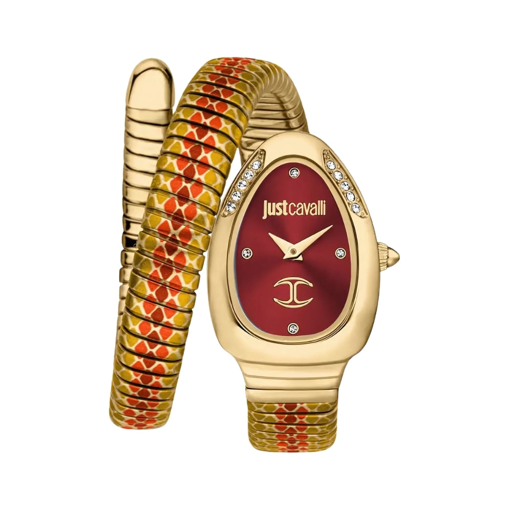 Just Cavalli Pelle Solo Snake Red Dial Ladies Watch | JC1L251M0045