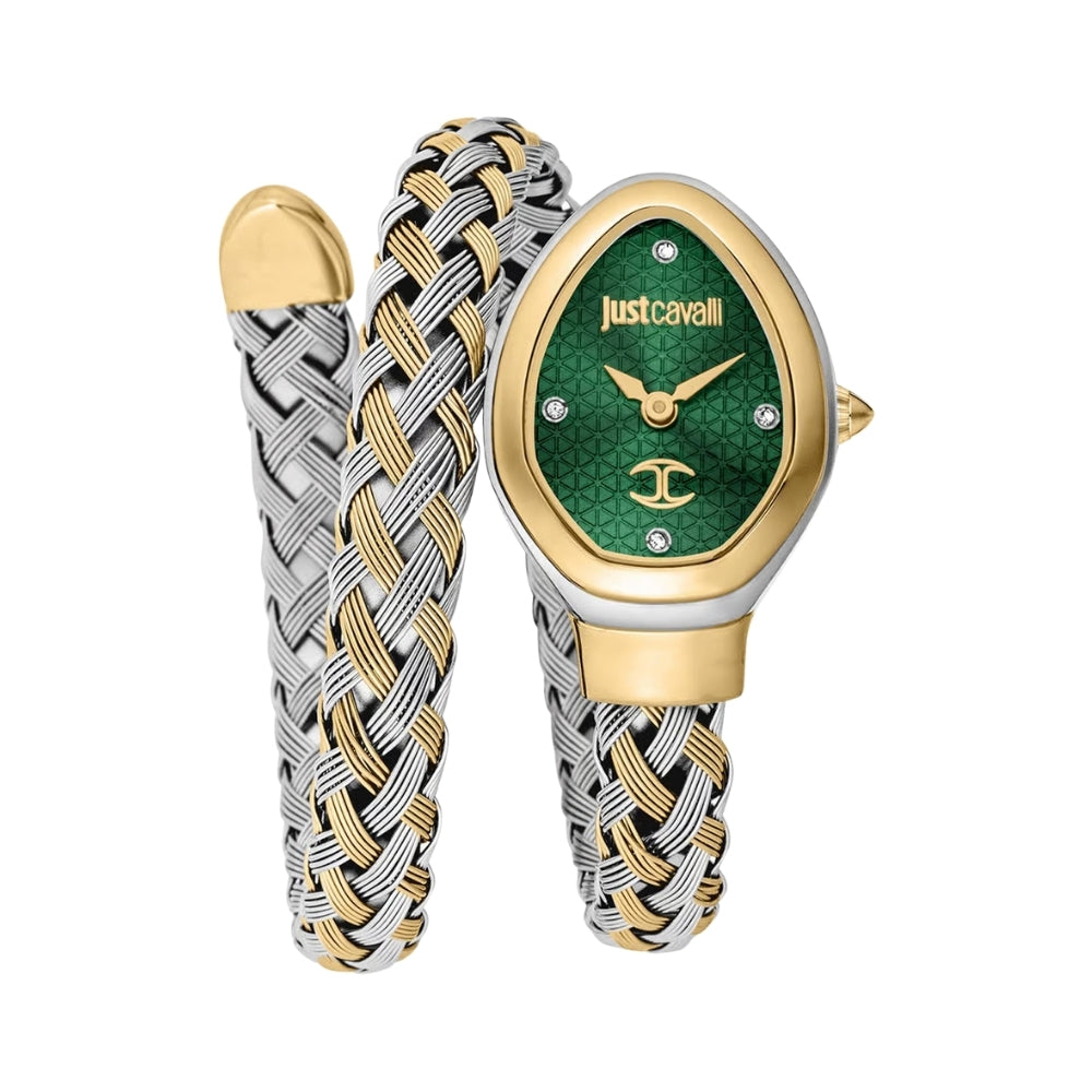 Just Cavalli Snake Two Tone Green Dial Ladies Watch | JC1L306M0065