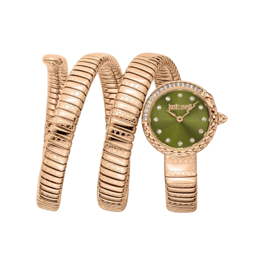 Just Cavalli Enchanting Snake Olive Dial Ladies Watch | JC1L302M0045