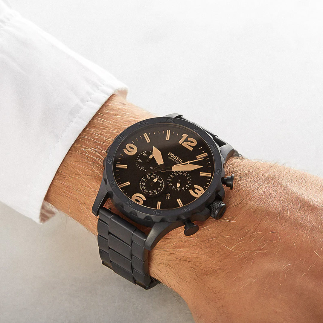 Fossil Nate Chronograph Black Stainless Steel Mens Watch JR1356