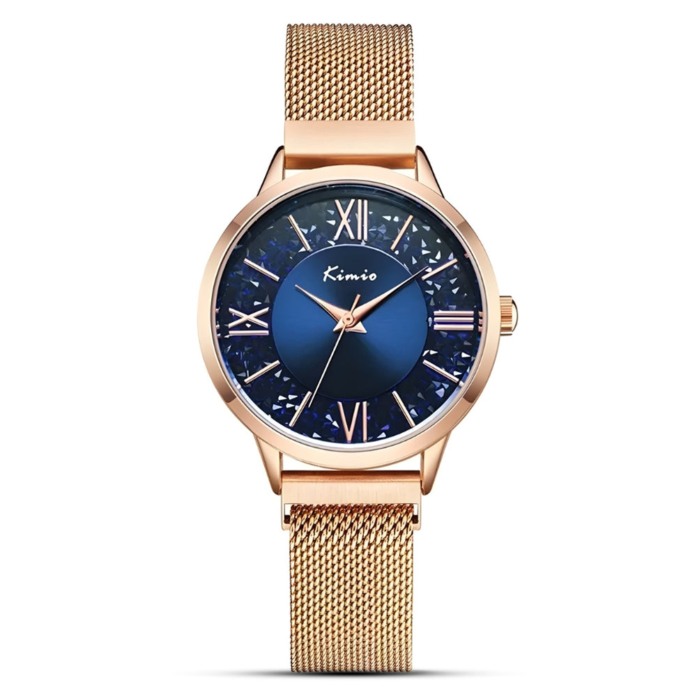 KIMIO Diamond Texture Dial Mesh Strap Ladies Watch | K6375M