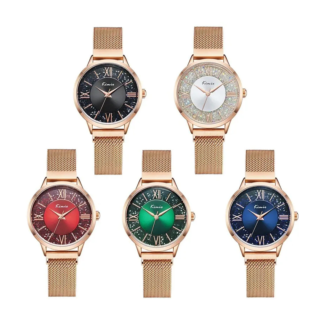 KIMIO Diamond Texture Dial Mesh Strap Ladies Watch | K6375M