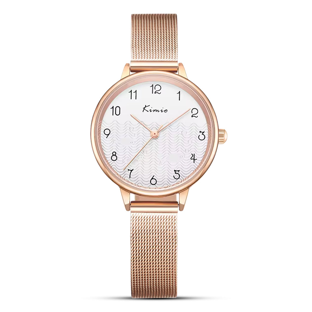KIMIO Aqua Textured Rose Gold Mesh Band Ladies Watch | K6452M
