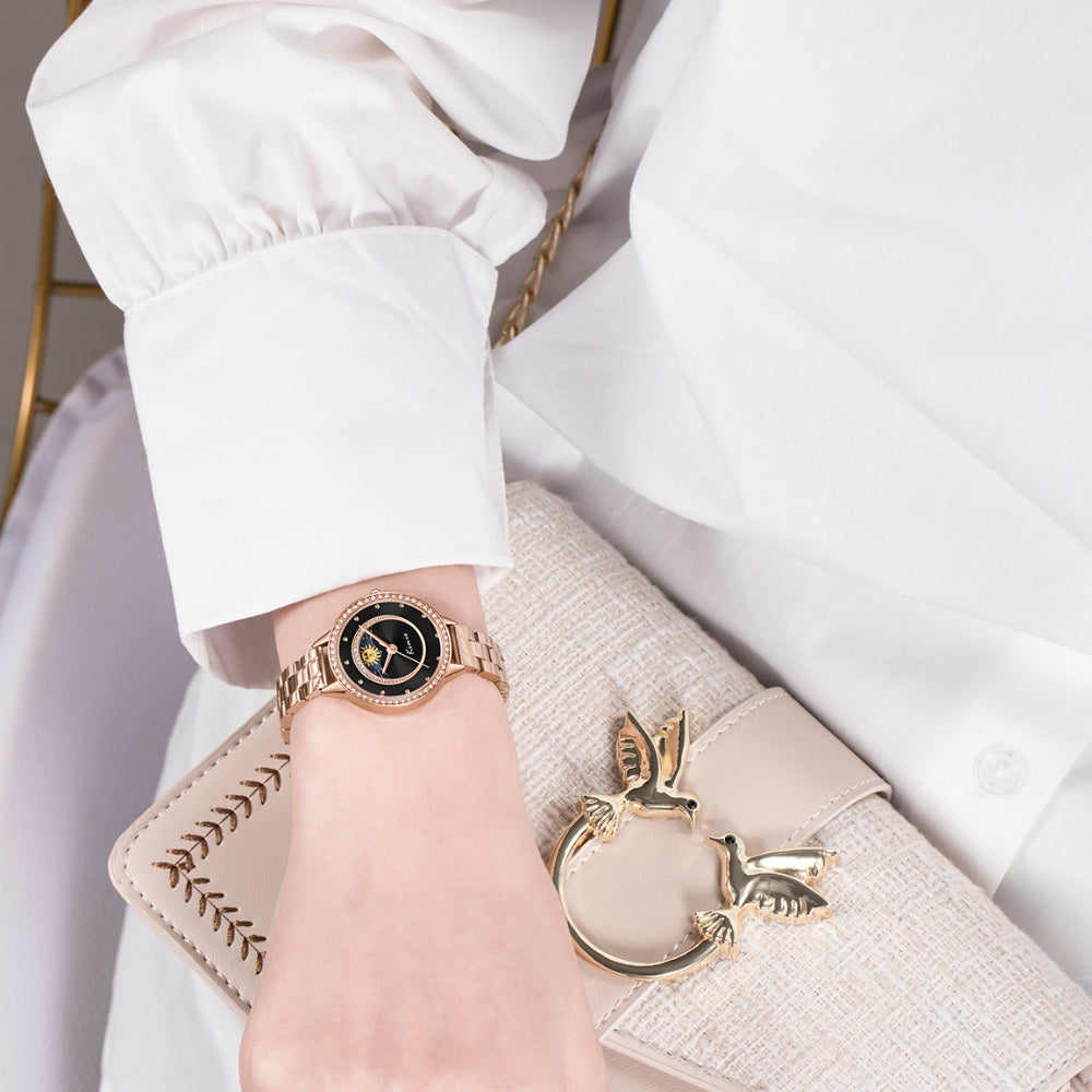 Kimio Moon Phase Black Dial Ladies Watch K6485S-XZ1RRH