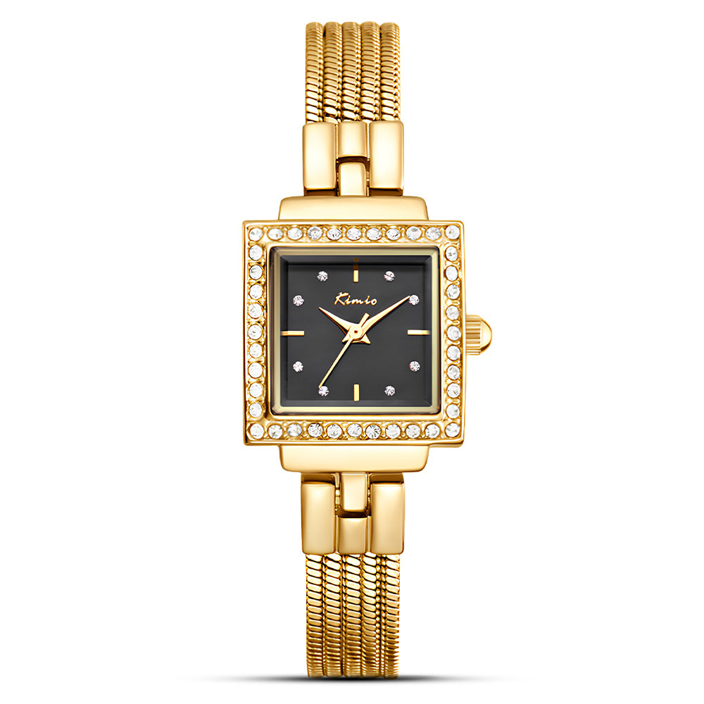 Kimio Gold Tone Square Black Dial Ladies Watch K6643S-XD1GGH