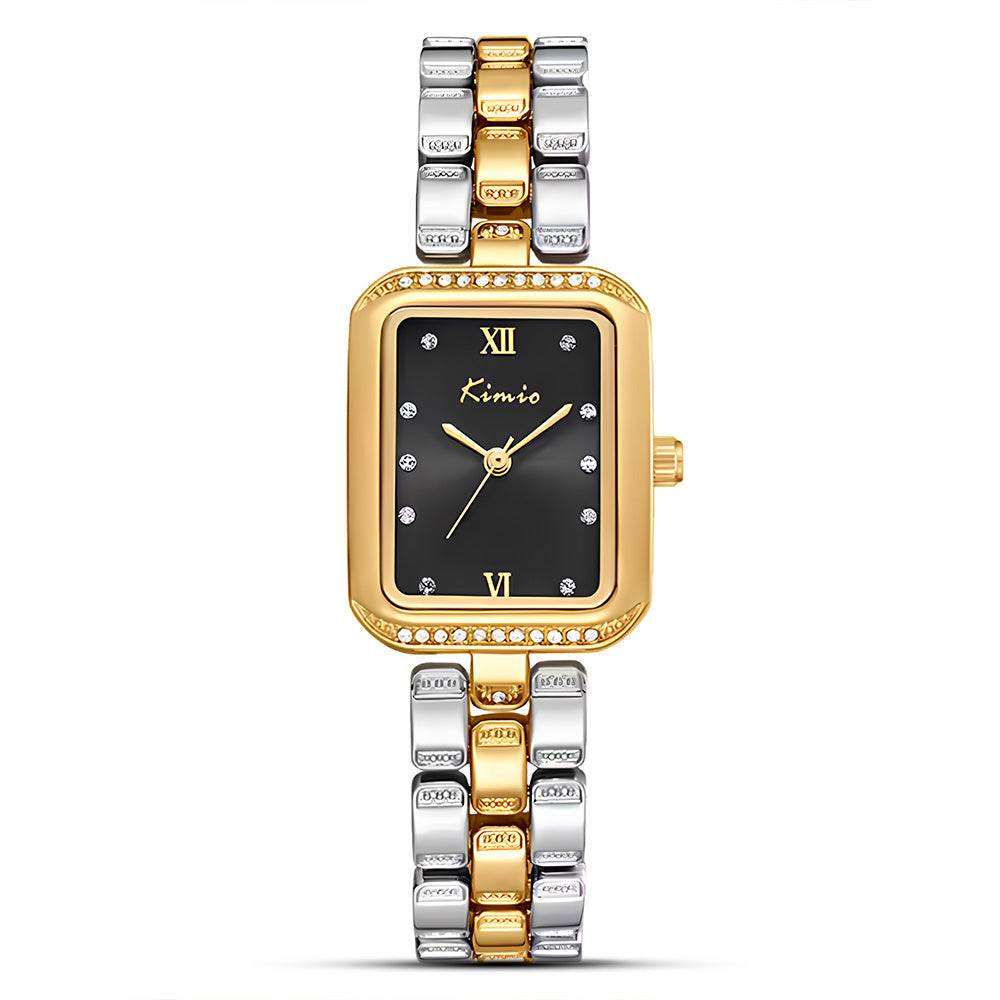 Kimio Vintage Rectangle Two Tone BLack Dial Ladies Watch | K6678S-XD1GTH