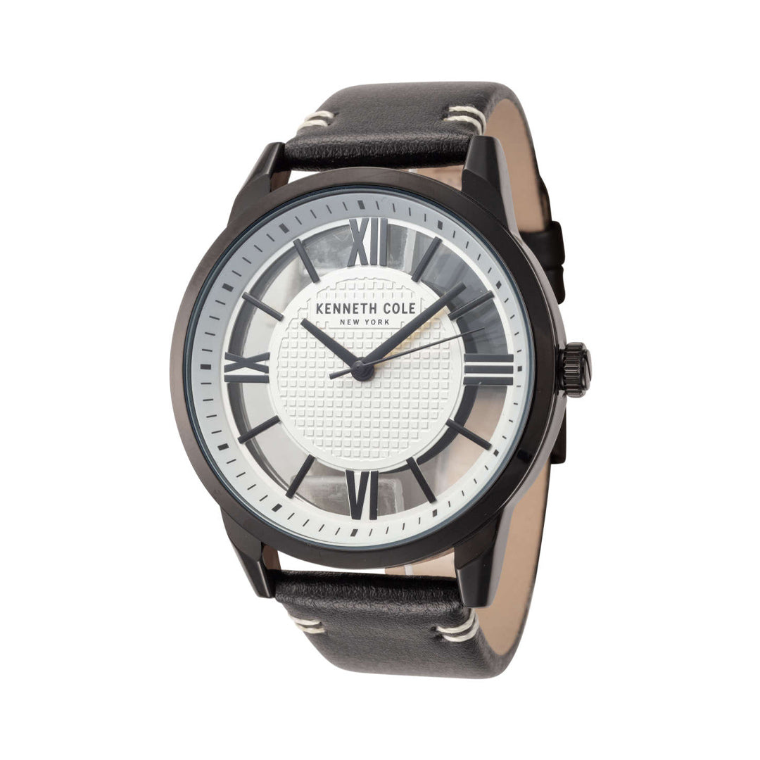 Kenneth Cole White Dial Black Leather Band Men's Watch | KCWGA2270903