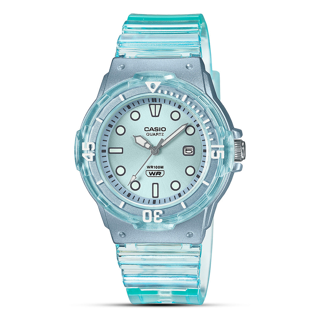 CASIO ANALOGUE TRANPERANT BLUE RESIN STRAP LADIES WATCH | LRW-200HS-2EVDF