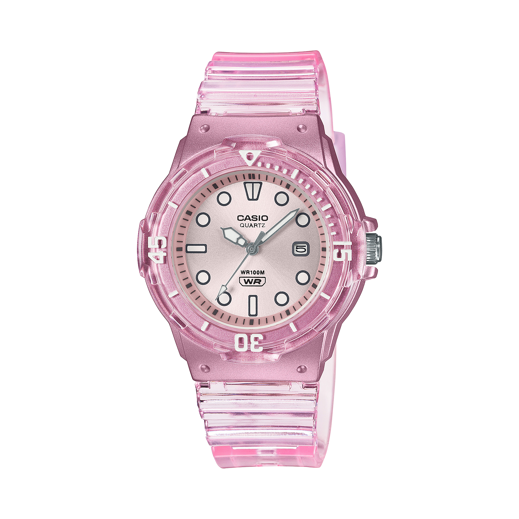 CASIO ANALOGUE TRANPERANT PINK RESIN STRAP LADIES WATCH | LRW-200HS-4EVDF