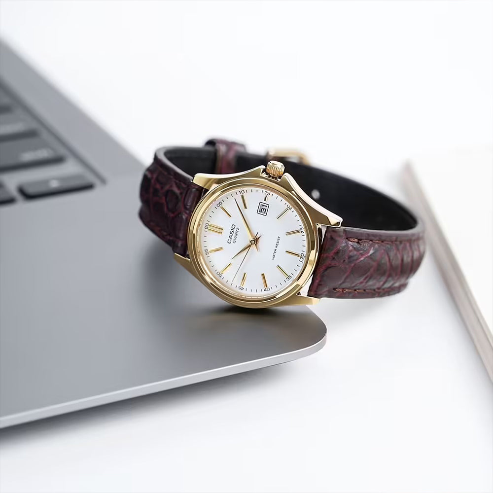 Casio White Dial Leather Strap Ladies Watch | LTP-1183Q-7ADF