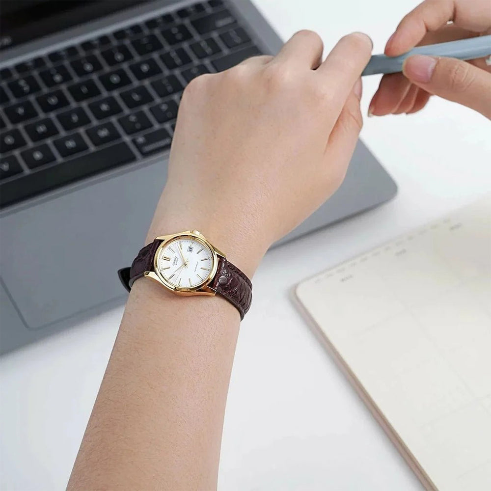 Casio White Dial Leather Strap Ladies Watch | LTP-1183Q-7ADF