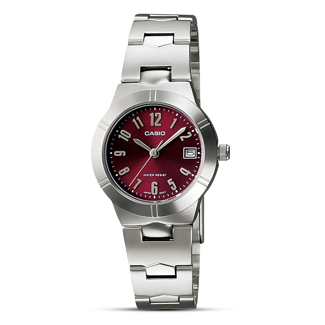 Casio Enticer Date Maroon Red Dial Ladies Watch | LTP-1241D-4A2DF