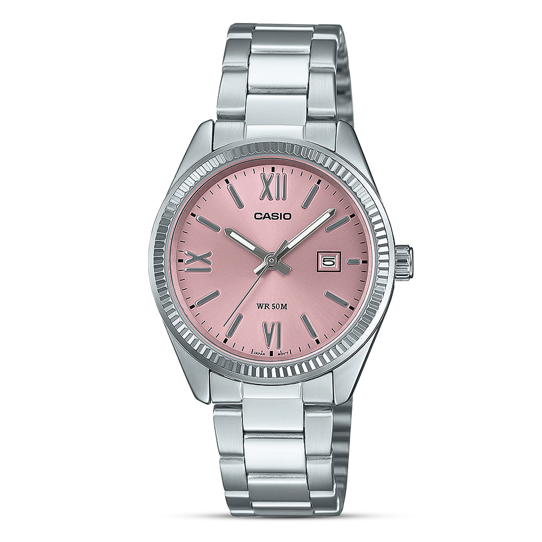 Casio Enticer Pink Dial Stainless Steel Ladies Watch | LTP-1302DD-4A1VDF