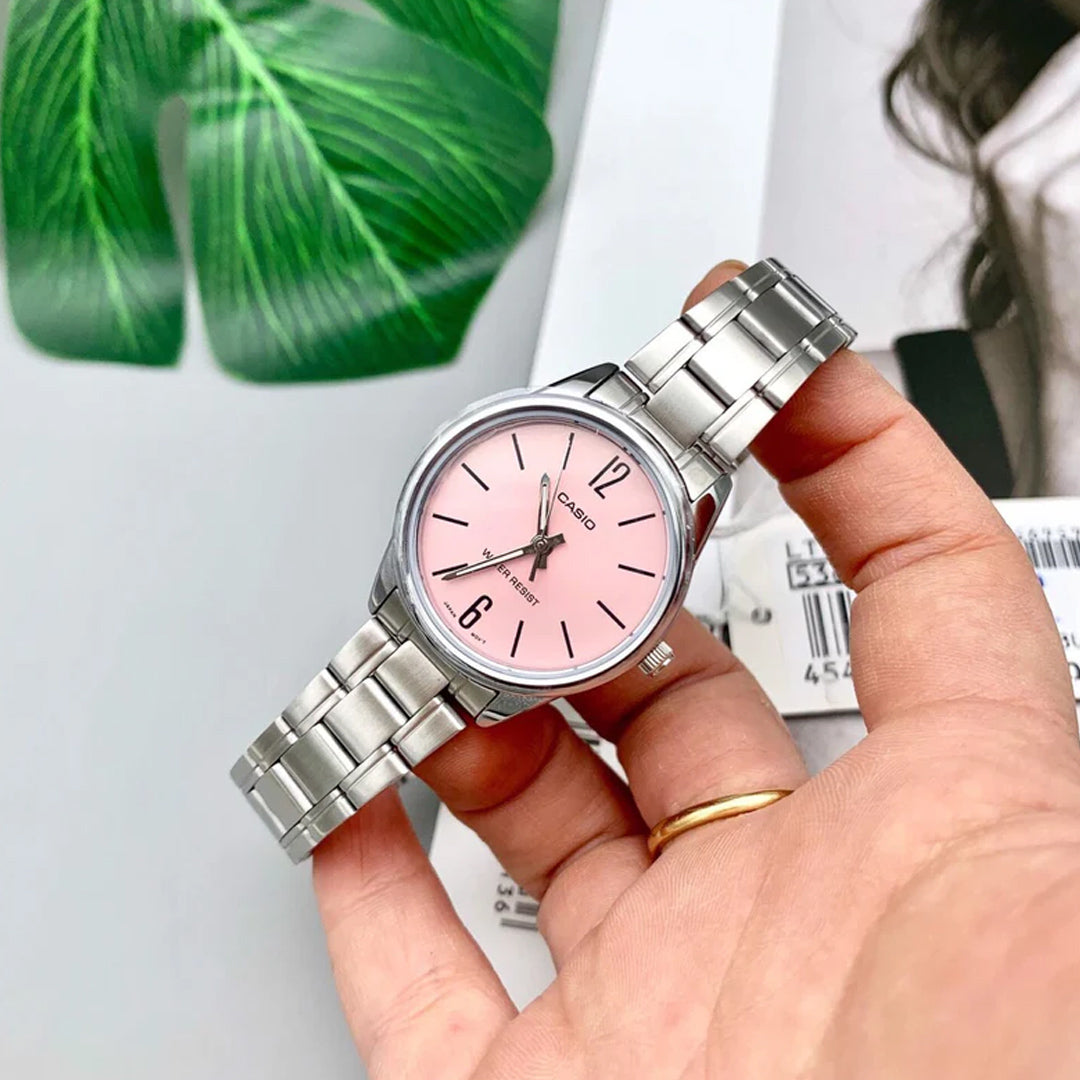 Casio Enticer Pink Dial Silver Tone Ladies Watch | LTP-V005D-4B2UDF