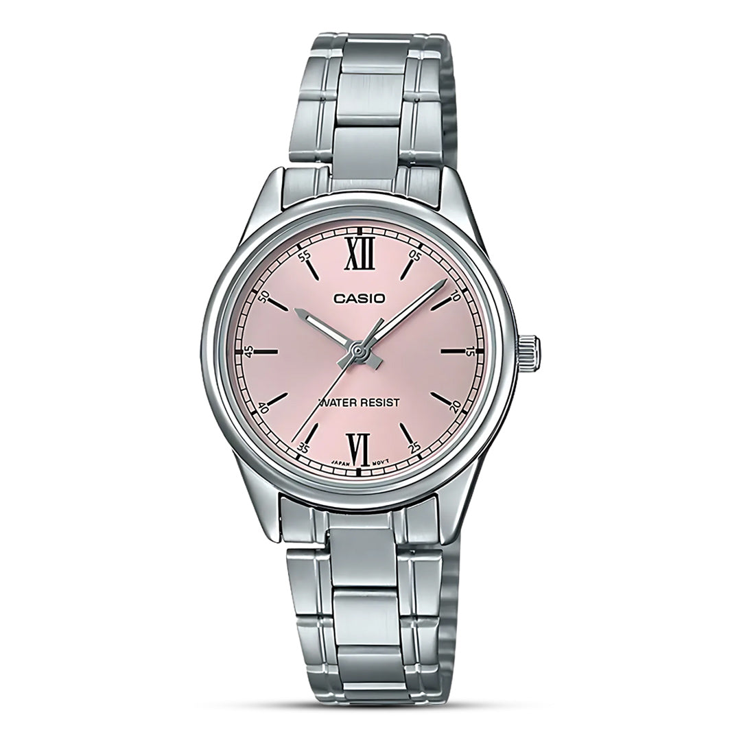 Casio Enticer Pink Dial Silver Tone Ladies Watch | LTP-V005D-4B2UDF