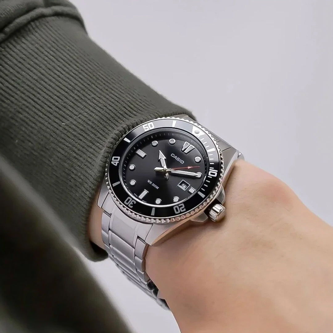 Casio Enticer Black Dial Stainless Steel Men's Watch | MDV-107D-1A1VDF