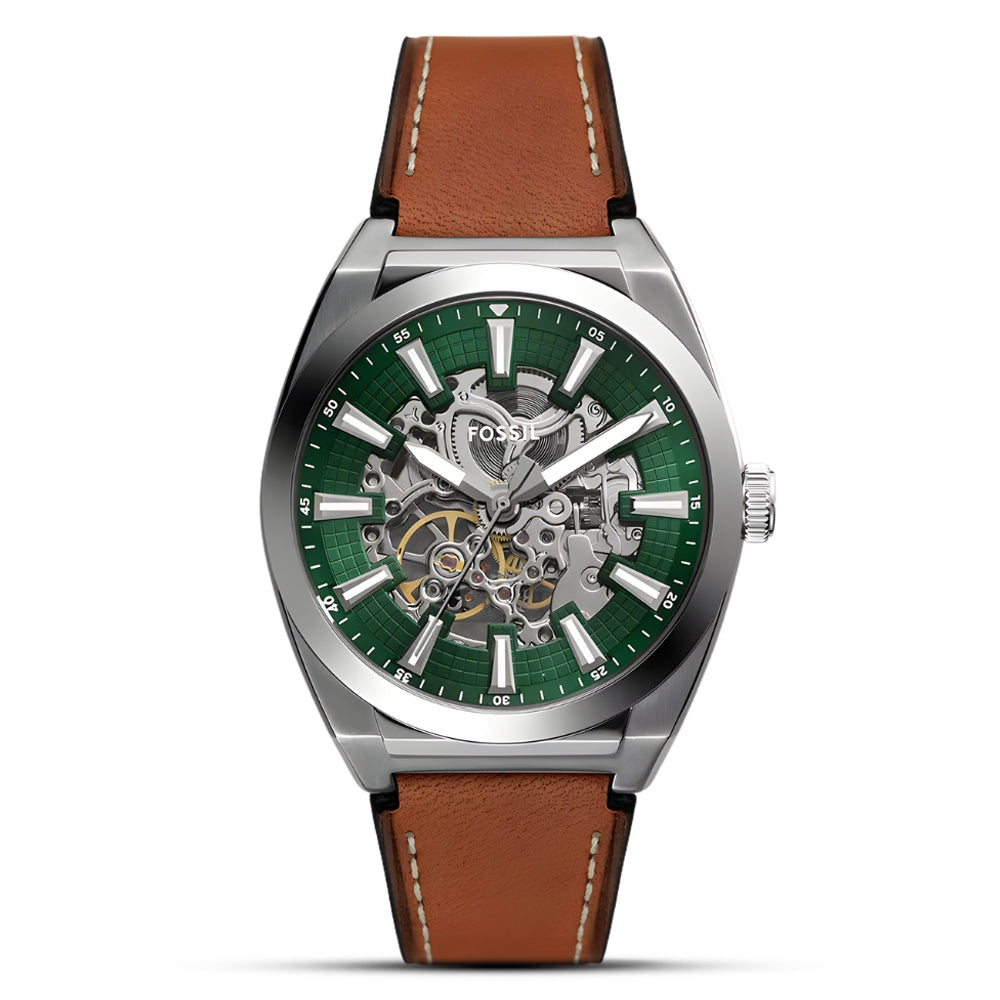 Fossil Everett Automatic Leather Strap Green Dial Men's Watch | ME3261