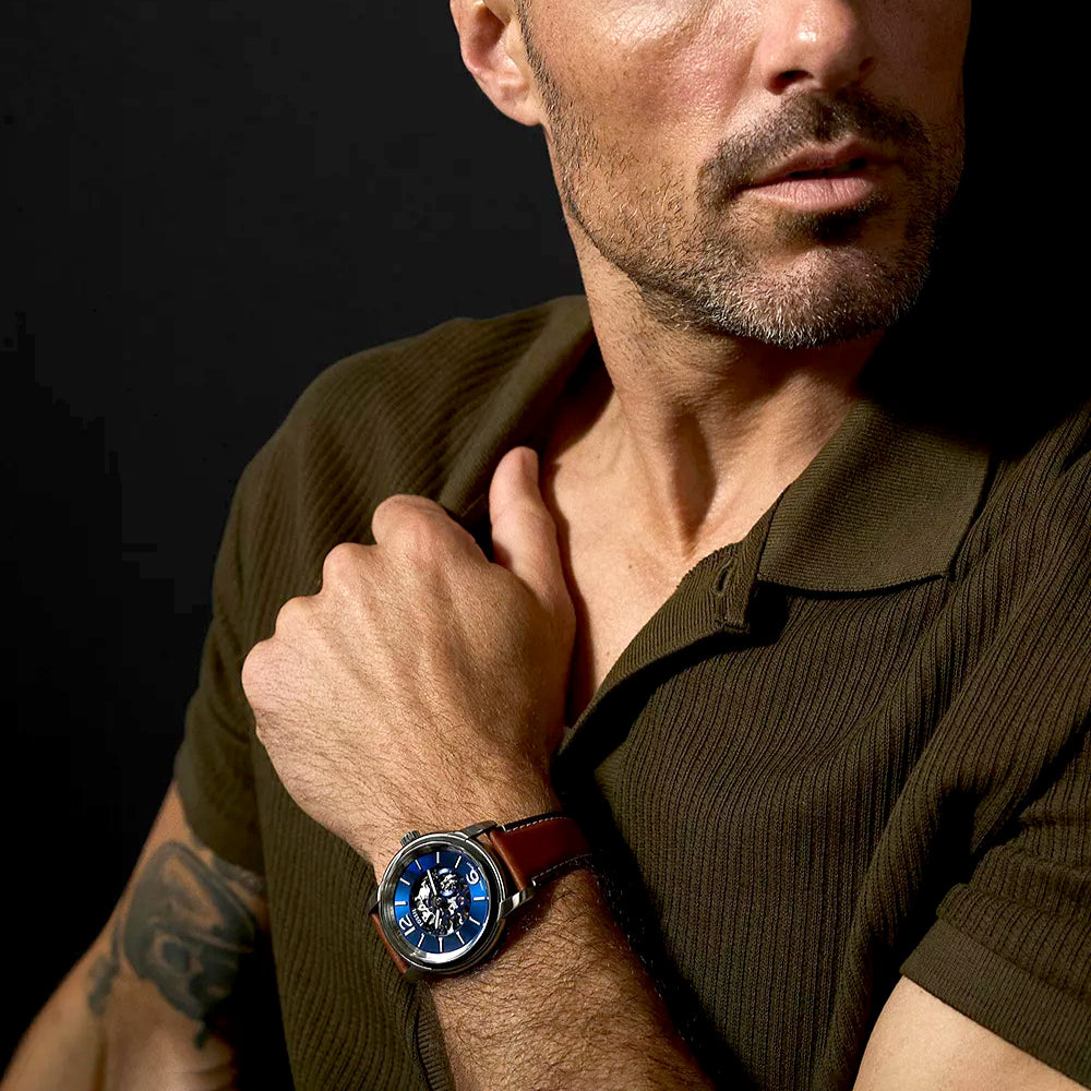 Fossil Heritage Brown Leather Automatic Blue Dial Men's Watch ME3263