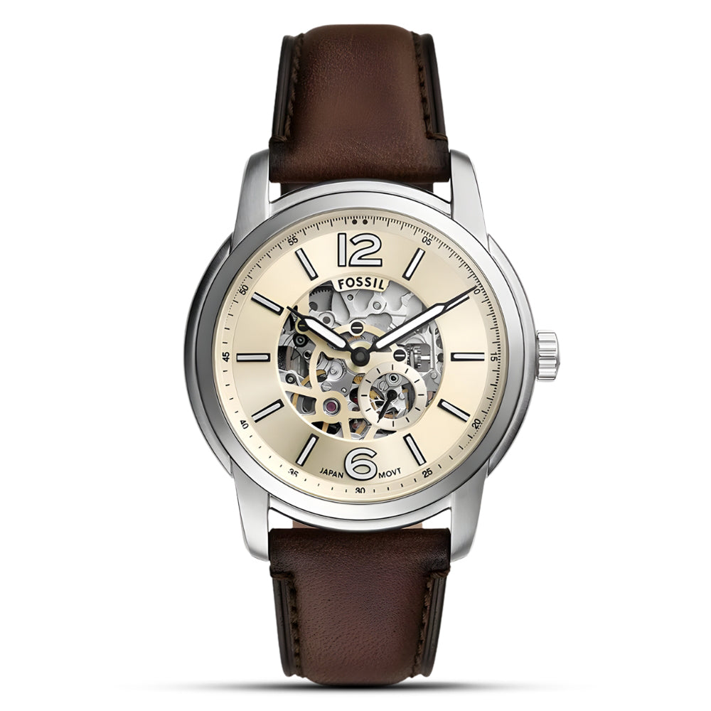 Fossil Heritage Brown Leather Automatic Beige Dial Men's Watch ME3264