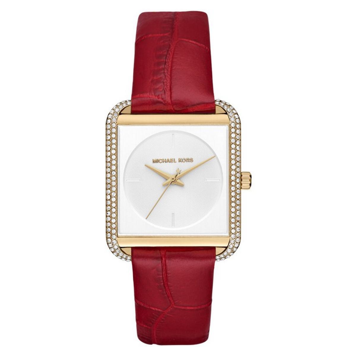 Michael kors watch red hotsell leather strap