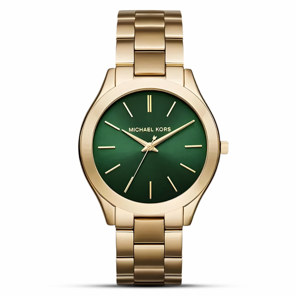 Michael Kors Slim Runway Gold Green Ladies Watch | MK3435
