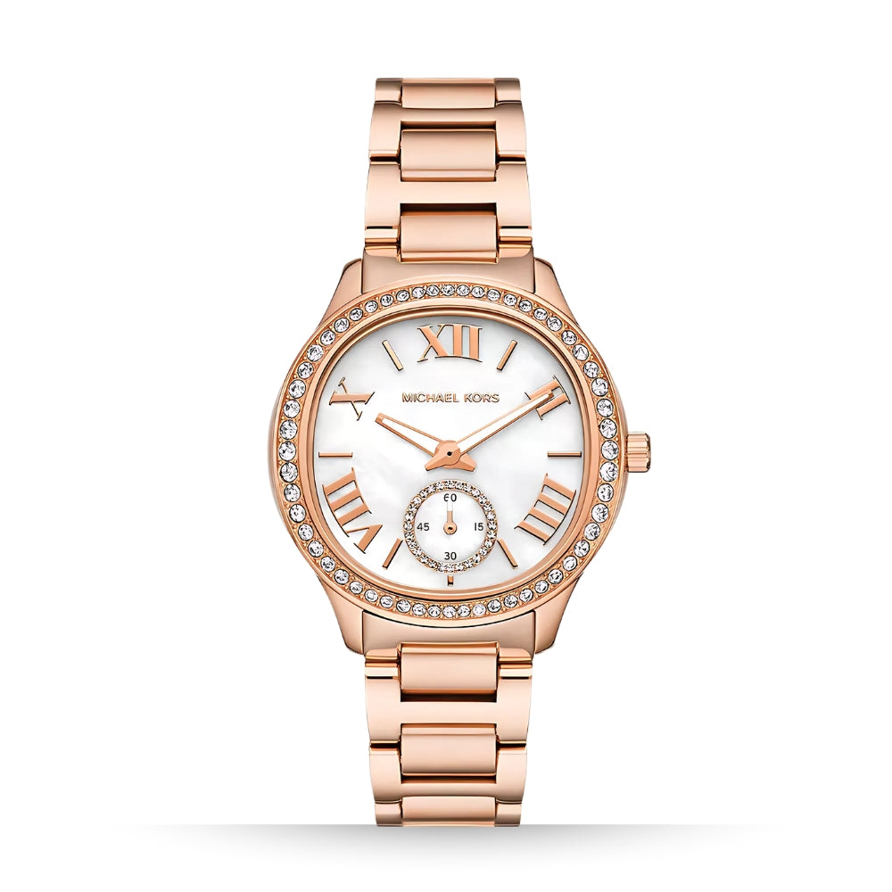 Michael Kors Sage Pavé Three-Hand Rose Gold-Tone Stainless Steel Watch | MK4806