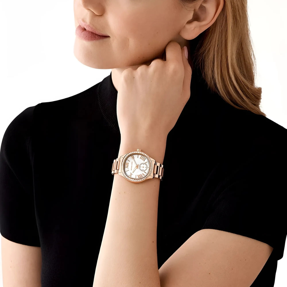 Michael Kors Sage Pavé Three-Hand Rose Gold-Tone Stainless Steel Watch | MK4806
