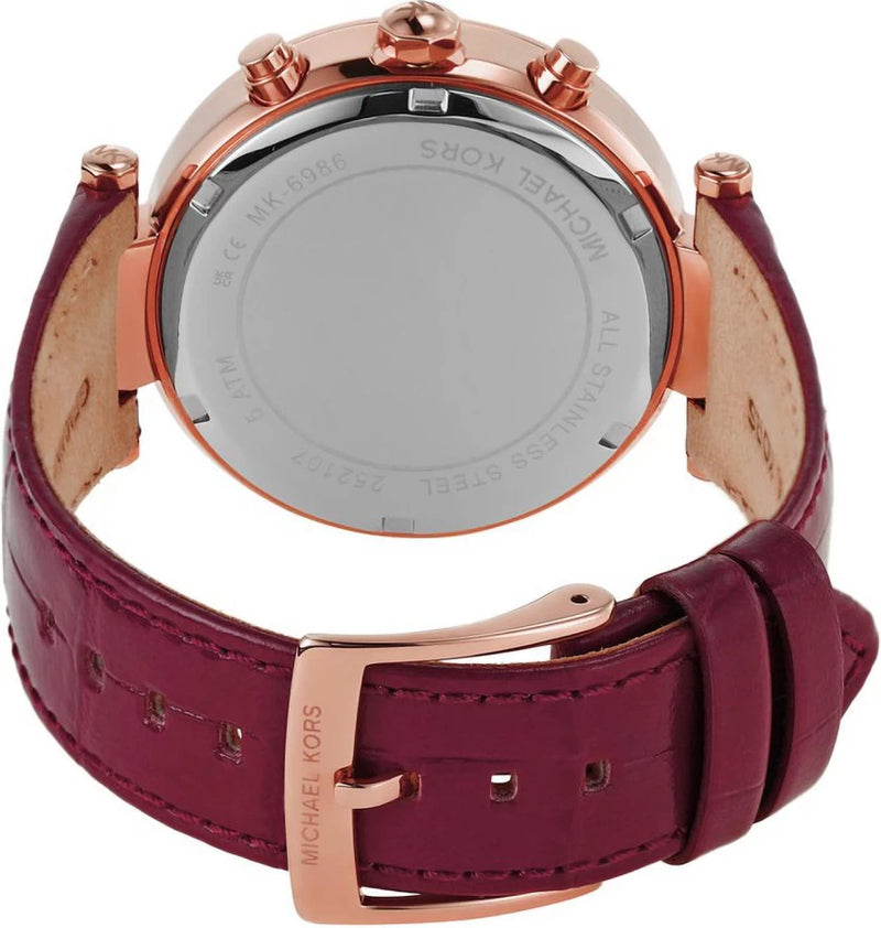 Michael Kors Parker Chronograph Red Leather Ladies Watch| MK6986