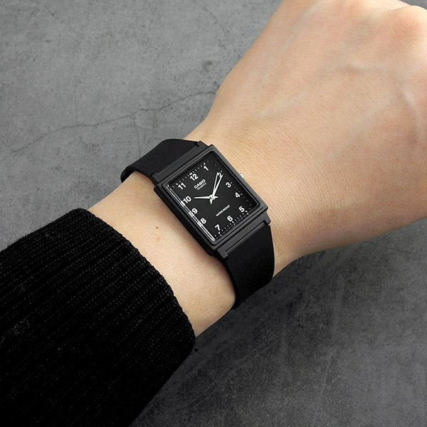 Casio Rectangle Analogue Black Dial Resin Strap Unisex Watch| MQ-27-1BDF