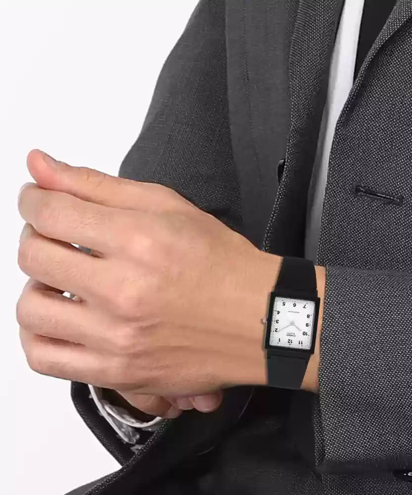 Casio Rectangle Analogue White Dial Resin Unisex Watch| MQ-27-7BDF