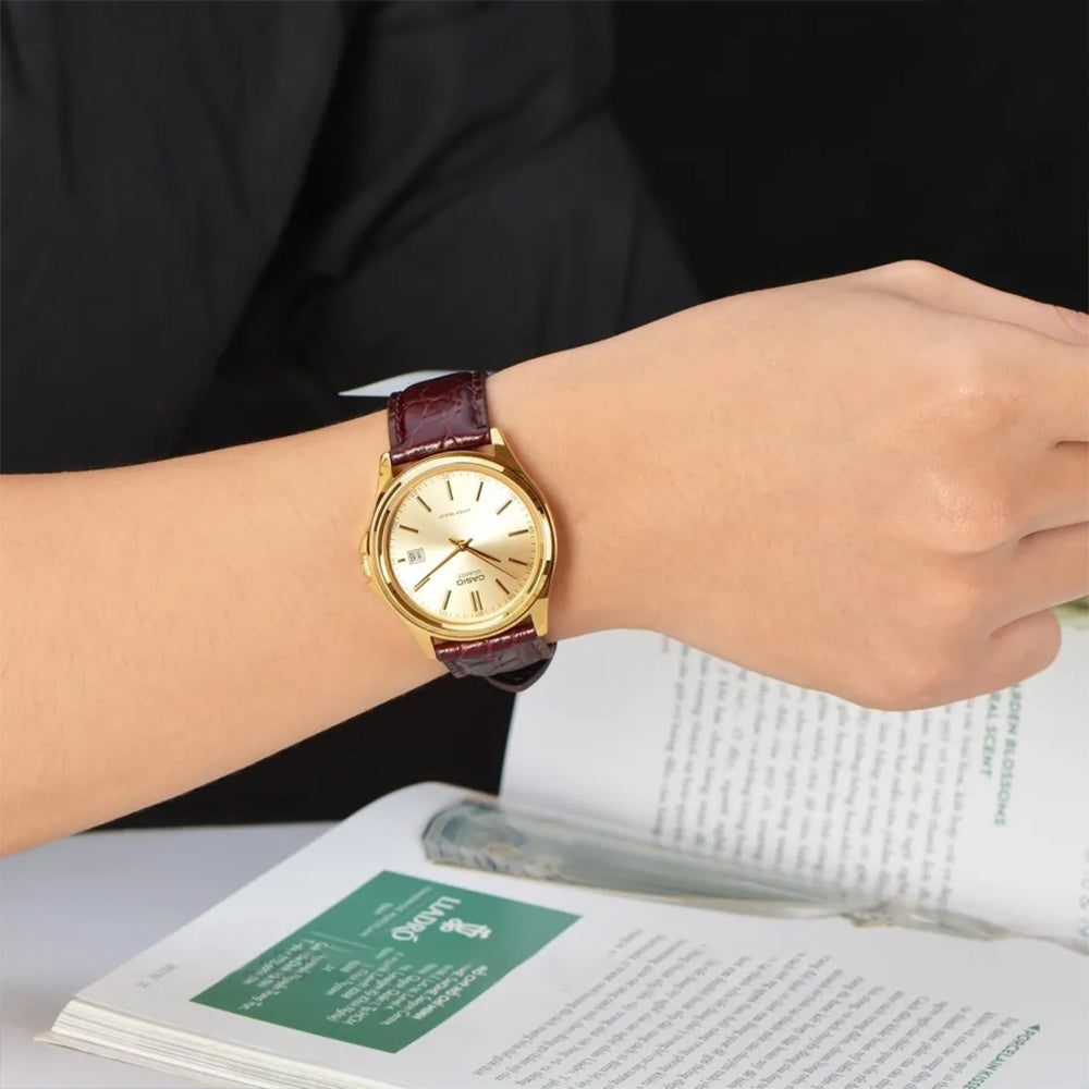 Casio Enticer Champagne Dial Leather Strap Watch | MTP-1183Q-9ADF