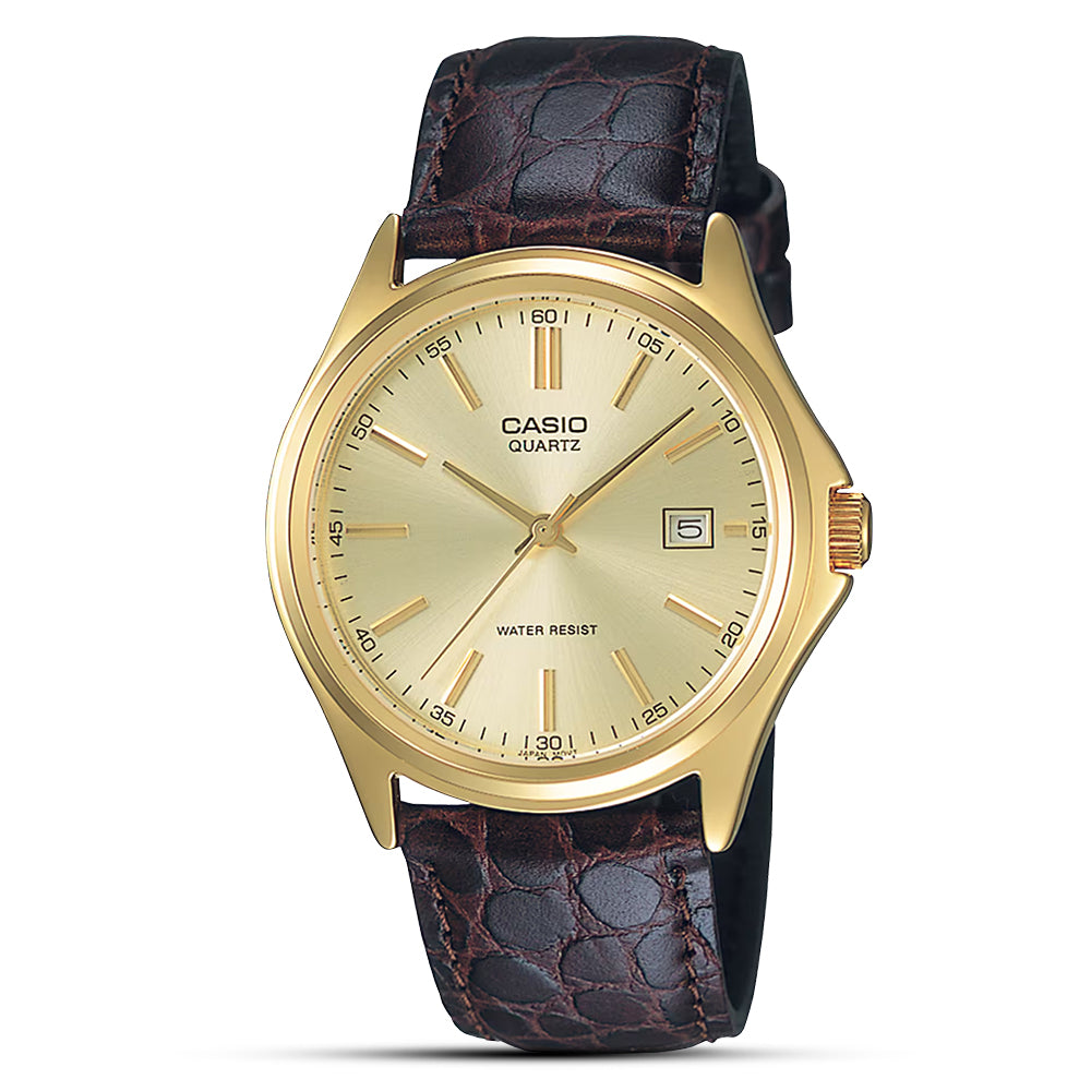 Casio Enticer Champagne Dial Leather Strap Watch | MTP-1183Q-9ADF