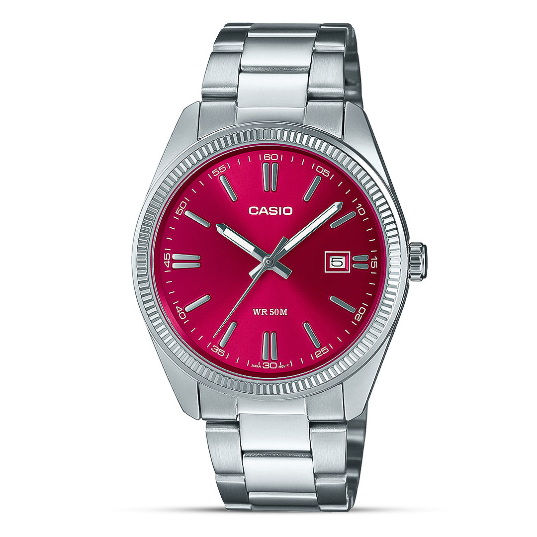 Casio Enticer Date Red Dial European Edition Watch | MTP-1302PD-4AVEF