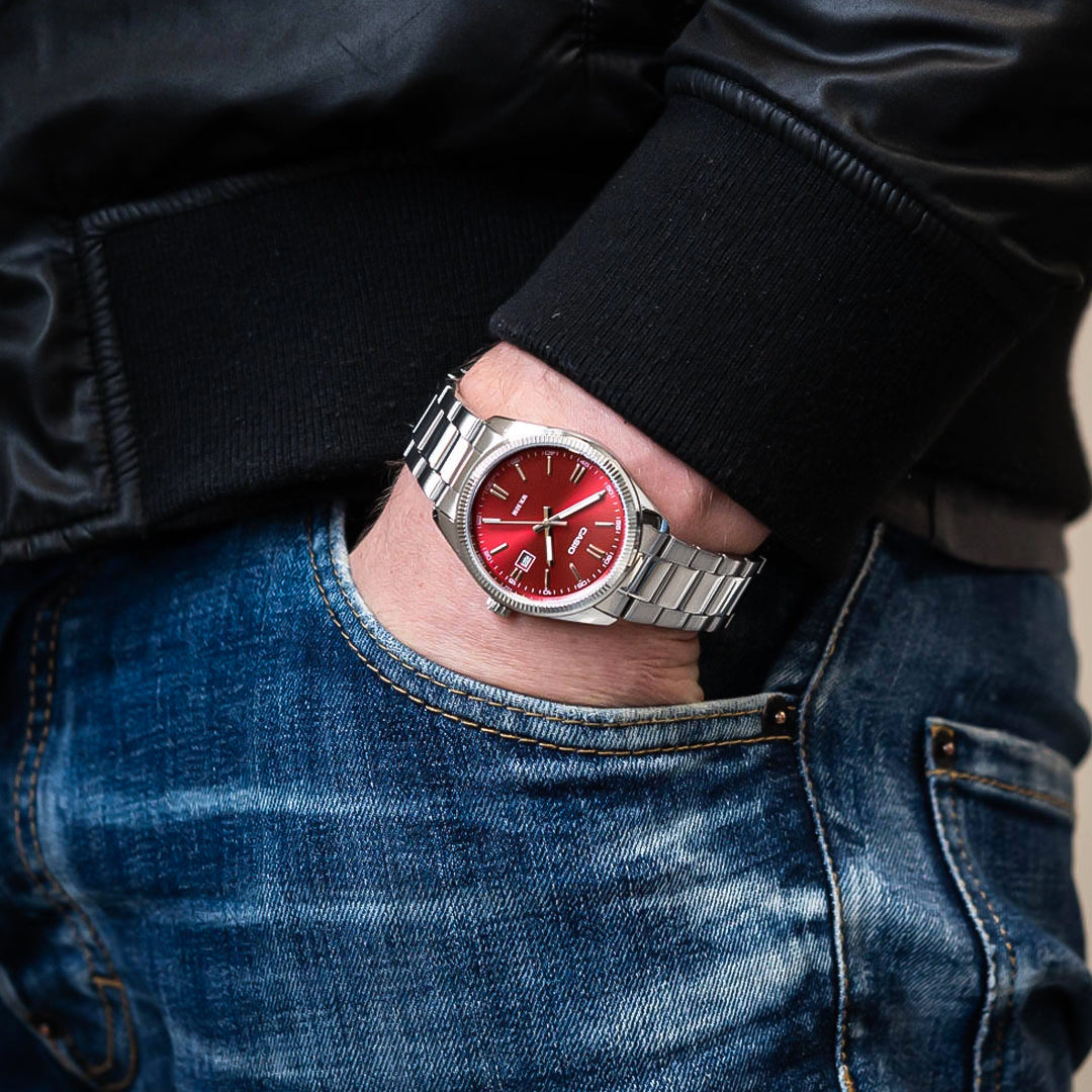 Casio Enticer Date Red Dial European Edition Watch | MTP-1302PD-4AVEF