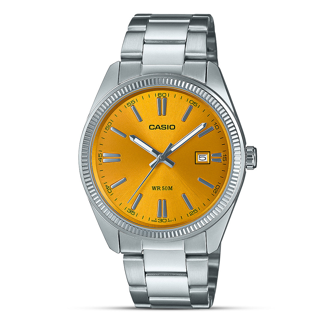 Casio Enticer Date Yellow Dial European Edition Watch | MTP-1302PD-9AVEF