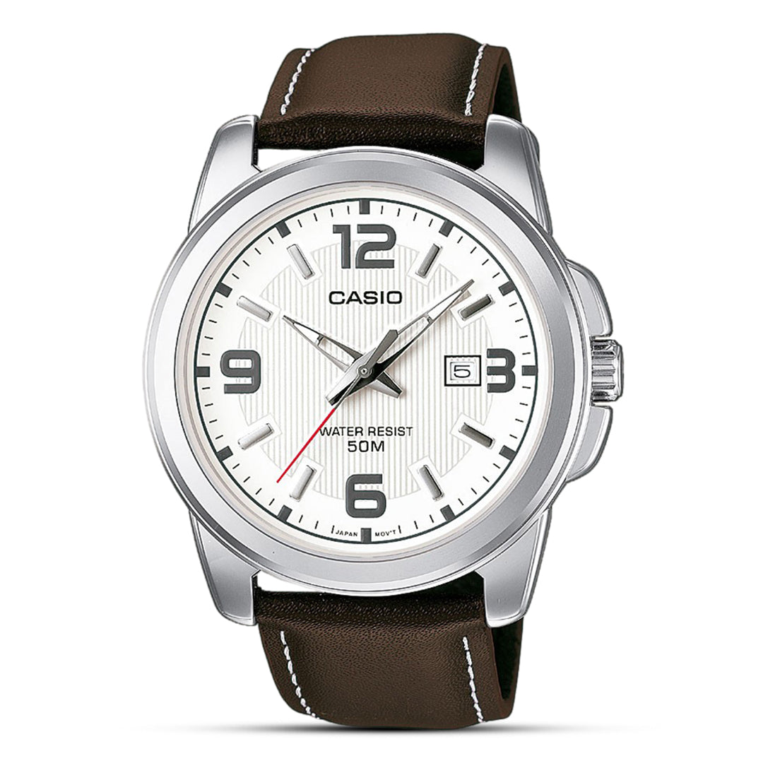 CASIO Enticer Brown Leather Men's Watch| MTP-1314L-7AVDF