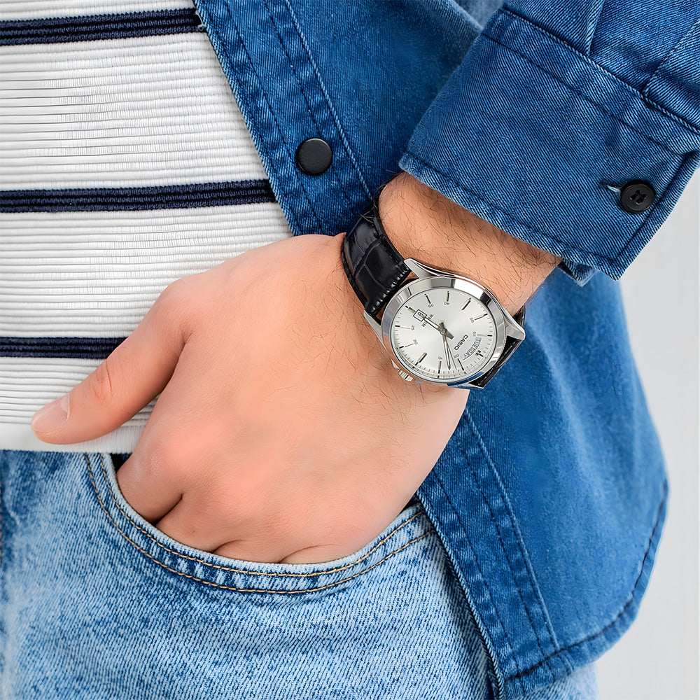 Casio Enticer Silver Dial Leather Strap Men's Watch MTP-1370L-7AVDF