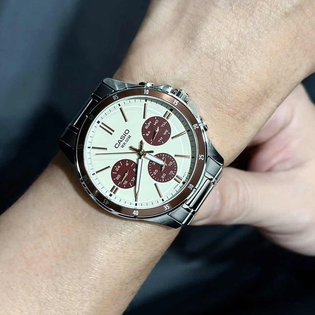 Casio Enticer Multifunction Cream Dial Men's Watch | MTP-1374D-5A2VDF