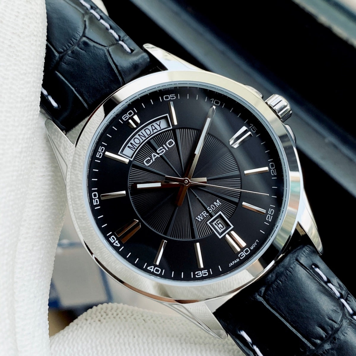 Casio Black Leather Black Dial Men's watch| MTP-1381L-1AVDF