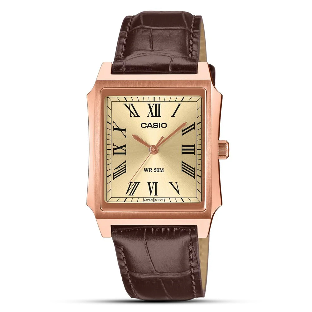 CASIO RECTANGLE GOLD TONE DIAL MEN'S WATCH MTP-B190RGL-9BVDF
