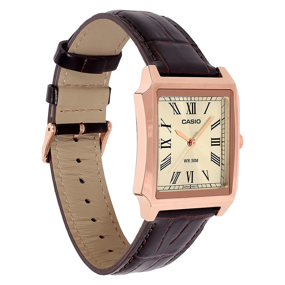 CASIO RECTANGLE GOLD TONE DIAL MEN'S WATCH MTP-B190RGL-9BVDF