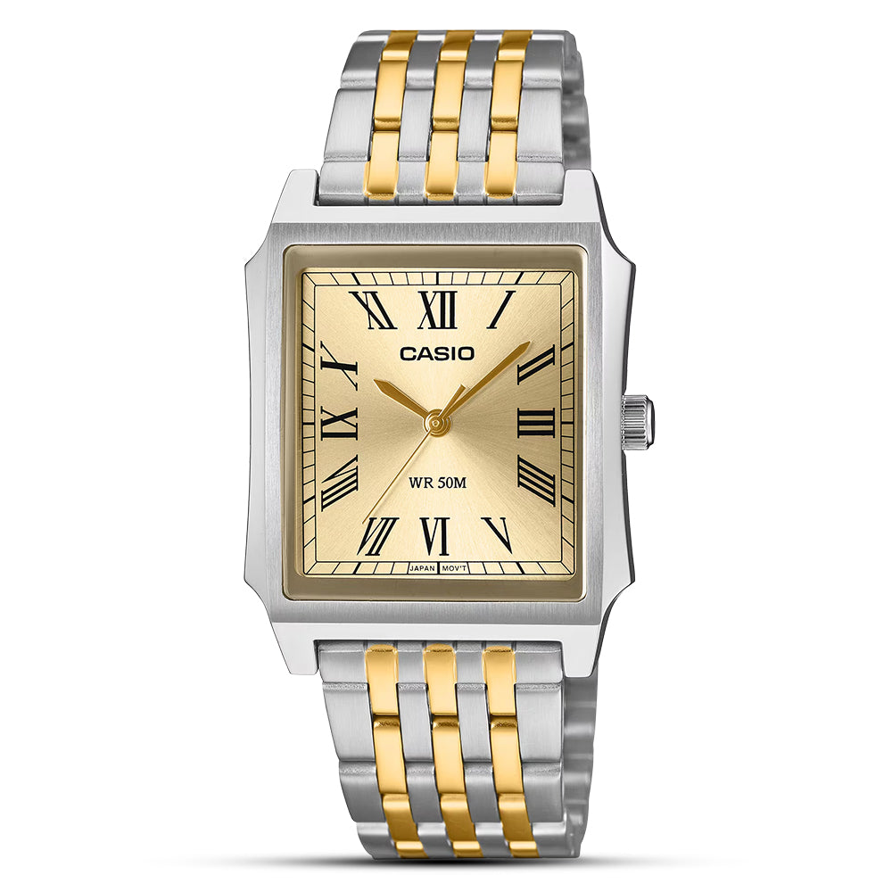 CASIO RECTANGLE DIAL TWO TONE MEN'S WATCH MTP-B190SG-9BVDF
