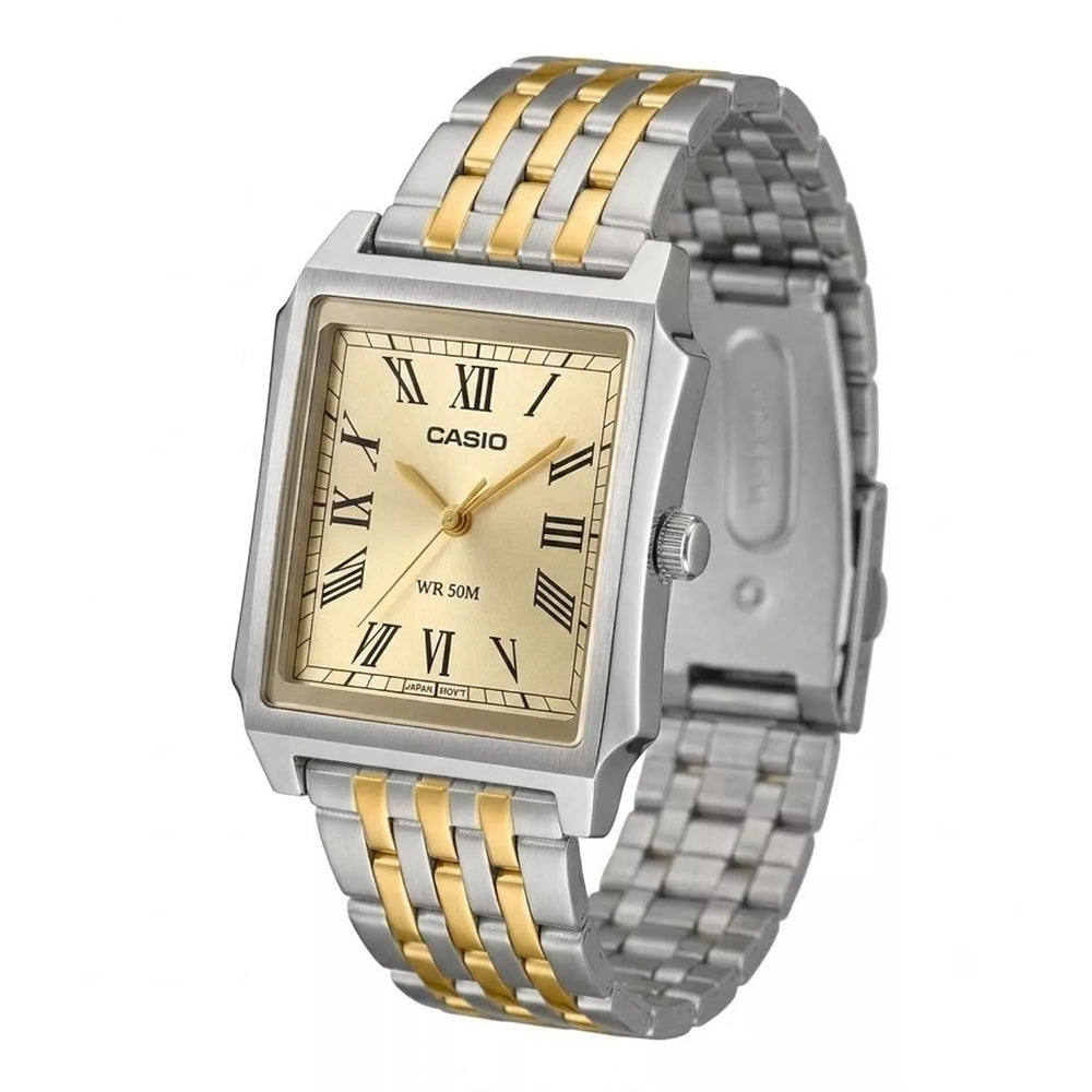 CASIO RECTANGLE DIAL TWO TONE MEN'S WATCH MTP-B190SG-9BVDF