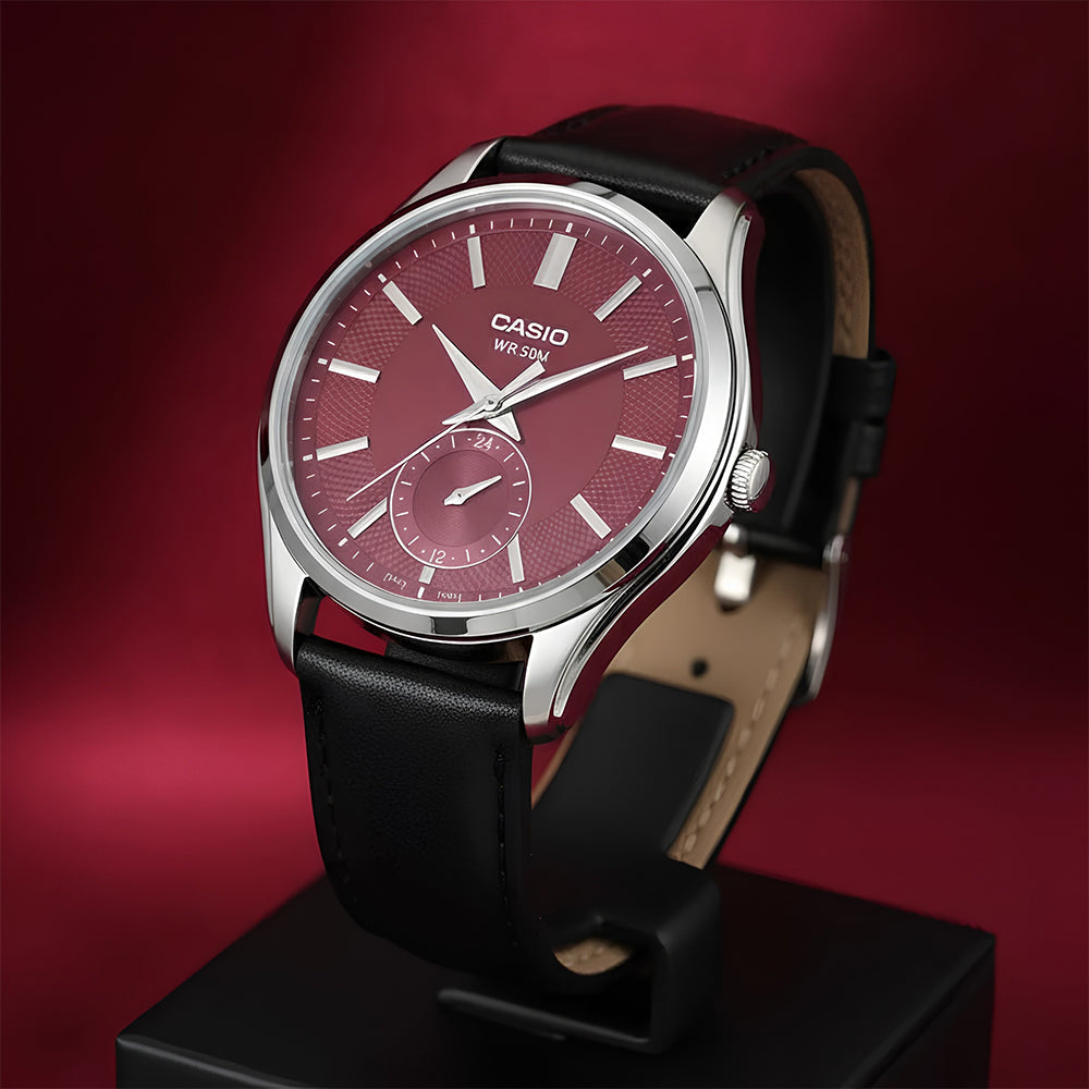 Casio Enticer Maroon Dial Leather Strap Men's Watch | MTP-B315L-4AVDF