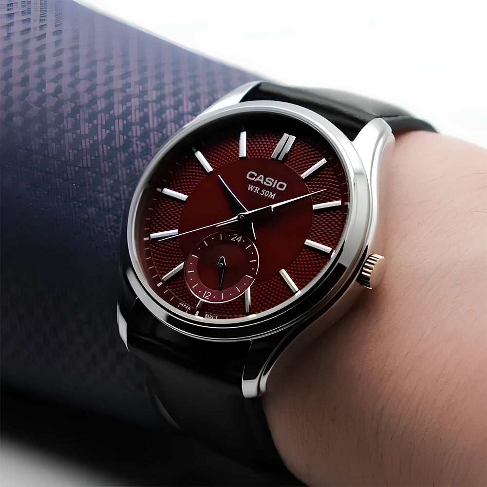 Casio Enticer Maroon Dial Leather Strap Men's Watch | MTP-B315L-4AVDF